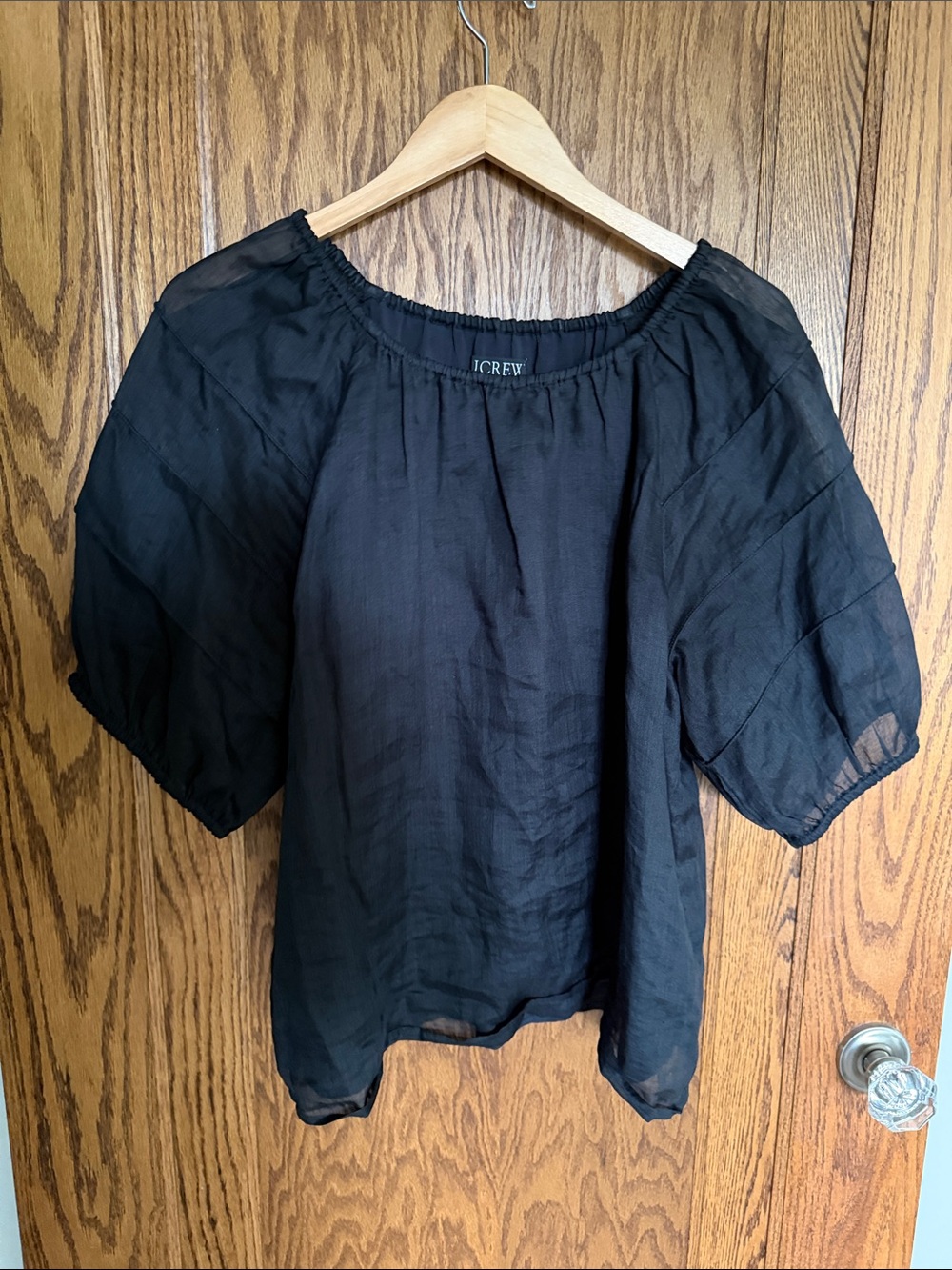 J. Crew Black Sheer Peasant Blouse